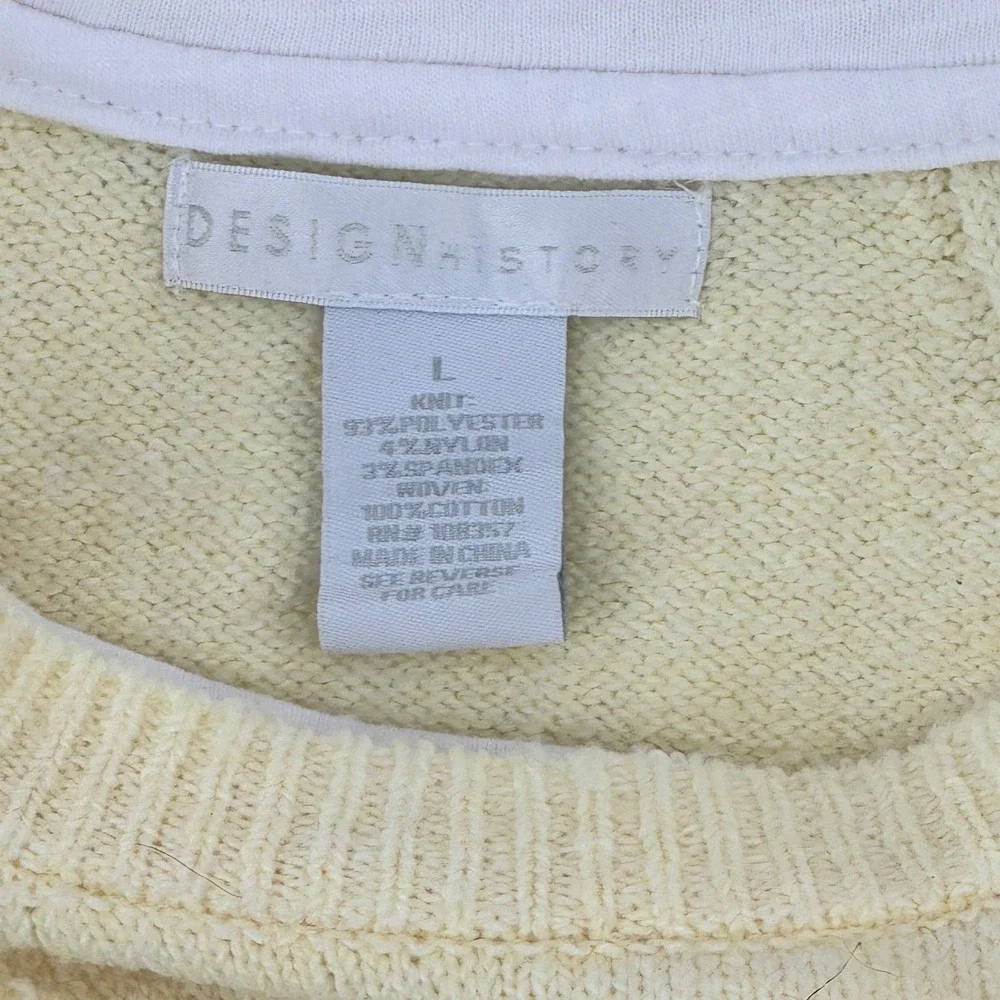 Design History Womens Yellow Layered Short Sleeve Knit Sweater Size L Cotton Mix